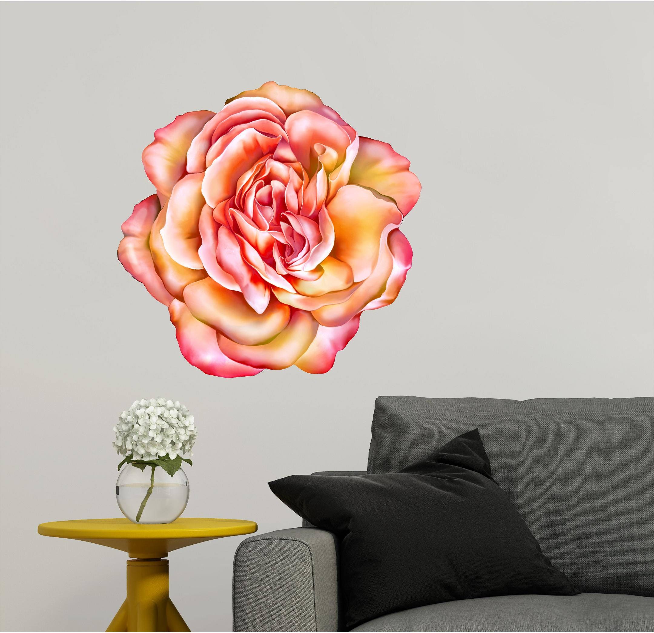 Rose Wall Decal Rose Wall Mural Pink Rose Nursery Wall Etsy