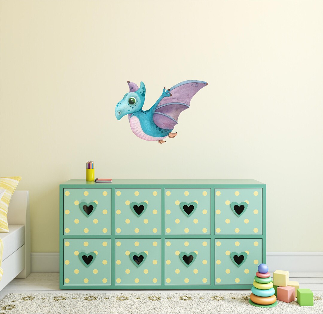 Pastel Pterodactyl Dinosaur Wall Decal Watercolor Flying Dino Wall