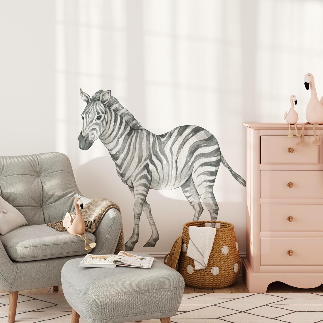 Zebra Tropical Jungle Wall Decal, Safari Animal Nursery Wall Sticker ...