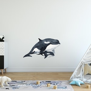Mother Orca Whale & Baby Wall Decal Removable Fabric Wall Sticker