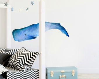 Blue Sperm Whale Wall Decal Ocean Sea Life Removable Fabric Wall Sticker | DecalBaby