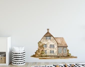 Farm Cottage House #2 Wall Decal Watercolor Cottagecore Decor Removable Fabric Wall Sticker