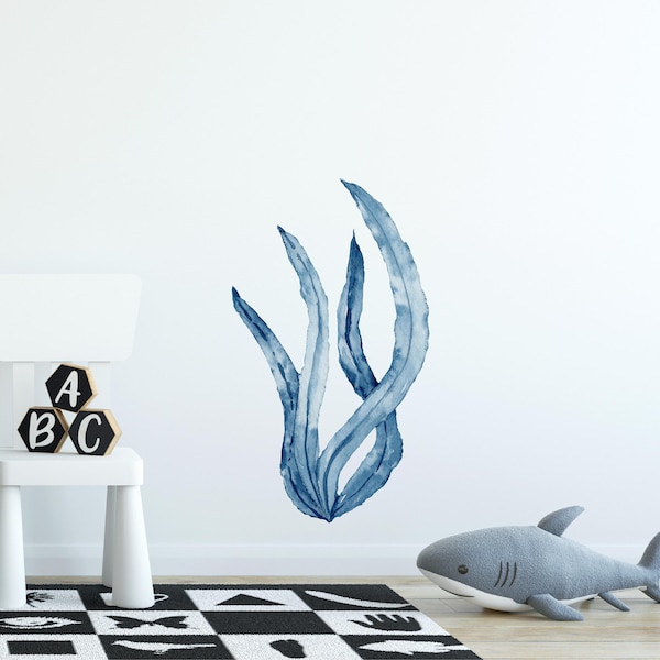 Watercolor Navy Blue Seaweed #3 Wall Decal Ocean Sea Life Removable Fabric Wall Sticker | DecalBaby