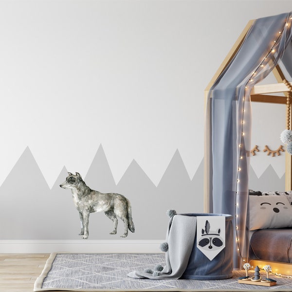 Wolf Wall Decal Woodland Forest Animals Gray Wolves Watercolor Wall Sticker Removable Fabric  Nursery Decor