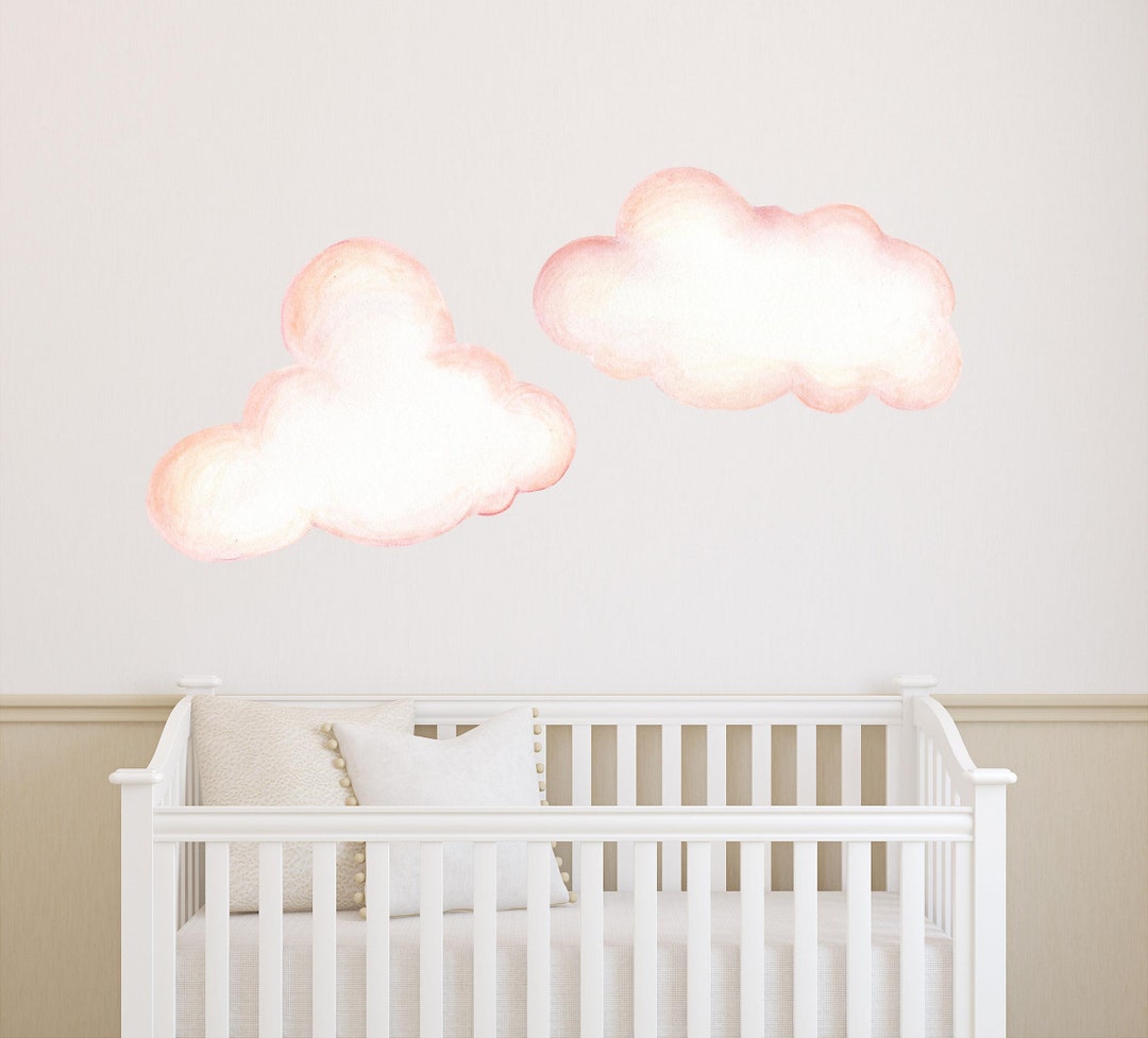 Watercolor Pink Clouds Wall Decal Removable Fabric Wall Sticker Girls ...