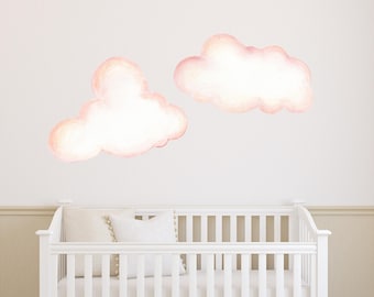 Watercolor Pink Clouds Wall Decal Removable Fabric  Wall Sticker Girls Room Nursery Decor - Set of 2 Cloud Wall Stickers - Choose Size