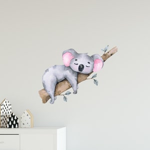 Sleepy Koala Bear Wall Decal Australian Animal Wall Sticker Sleeping Koala Removable Fabric  Jungle Safari Kids Nursery Decor