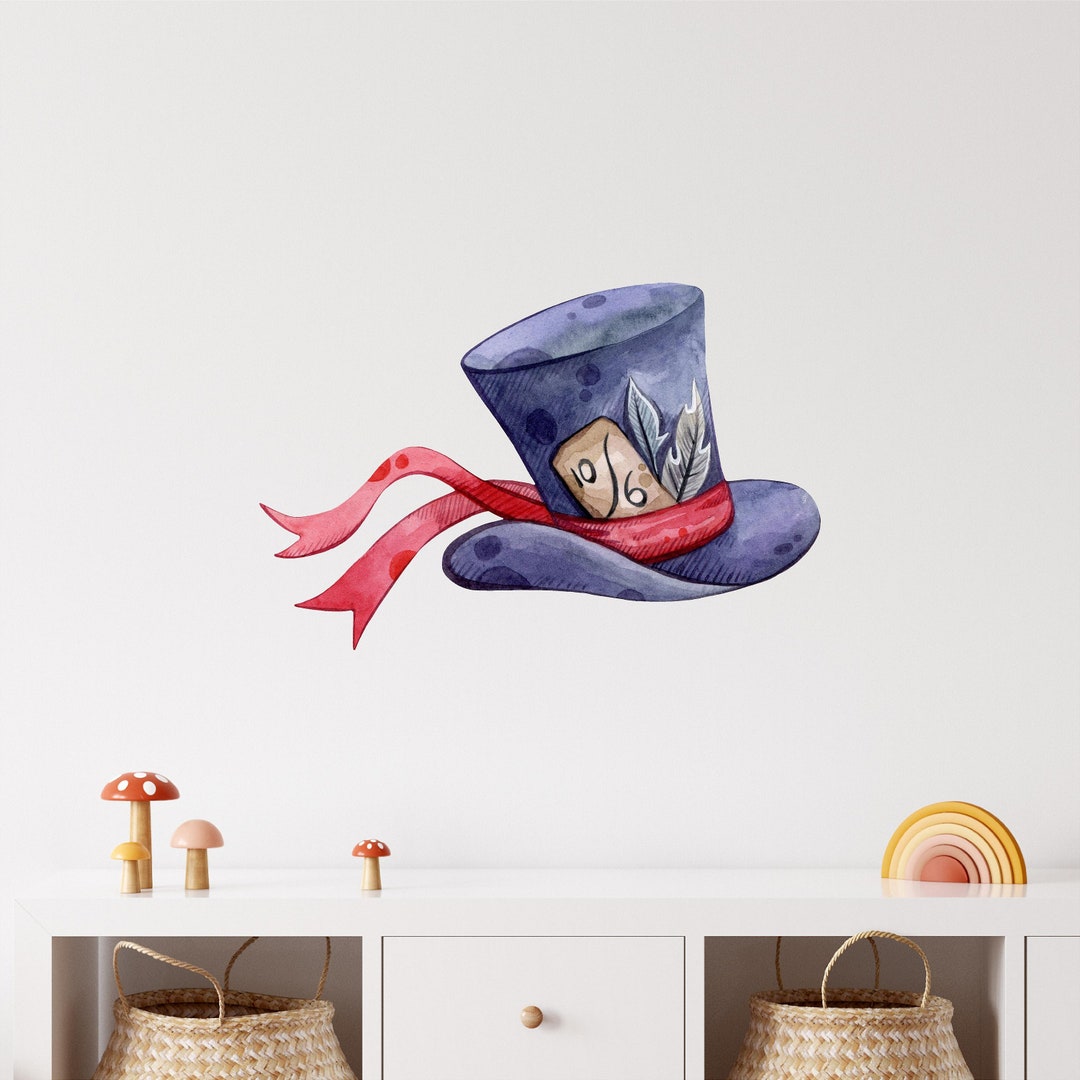 Whimsical Top Hat Wall Decal Watercolor Removable Fabric Wall Sticker