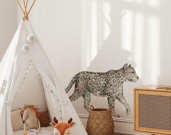 Leopard Jungle Animal Wall Decal Wild Big Cat Jungle Life Peel and Stick Wall Sticker Removable Tropical Safari Nursery Decor Watercolor