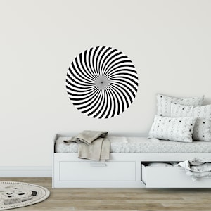 Hypnotic Spiral #2 Wall Decal Black & White Circular Optical Illusion Removable Fabric  Wall Sticker