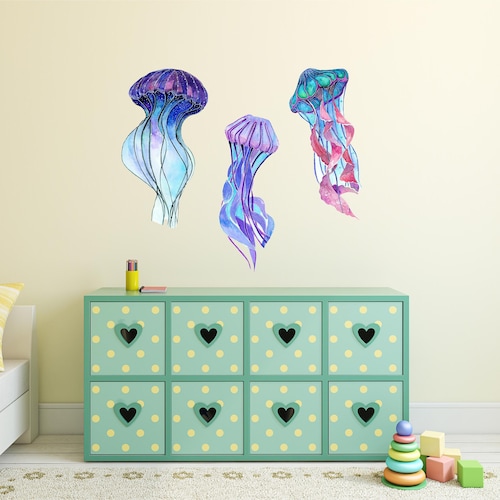 Watercolor Jellyfish Wall Decal Set of 3 24 Jellies Etsy