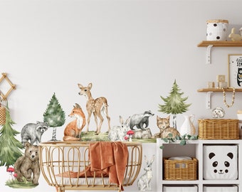 Woodland Animals Wall Decal Set #2 | Watercolor Woodland Forest Animal | Fabric Wall Stickers