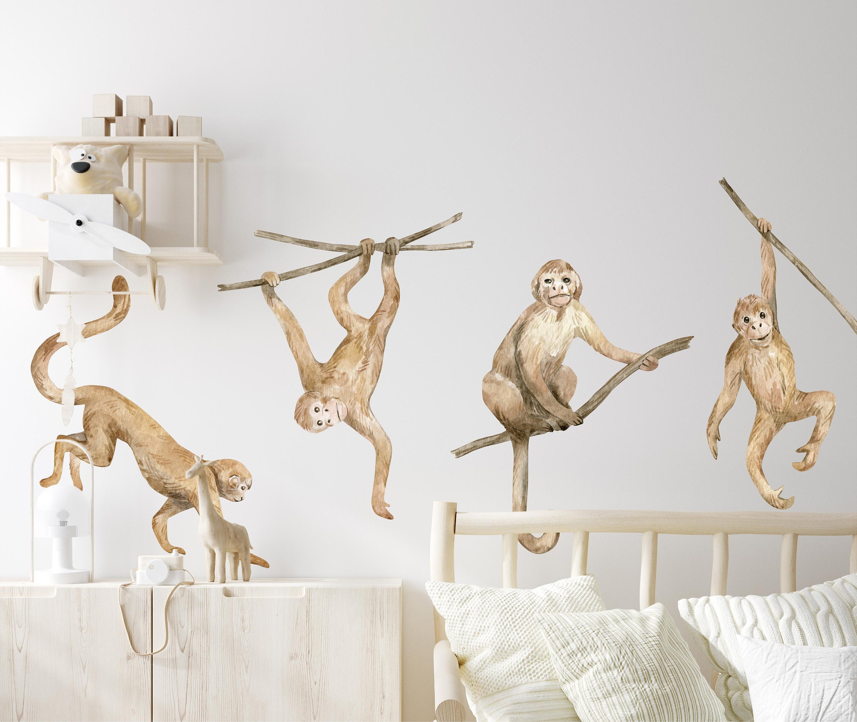Monkey Fabric Wall Decal Set of 4 | Safari Nursery Decor | Safari Nursery  Decal | Jungle Animal Decal | Removable Fabric - Etsy, image size:3000x2526