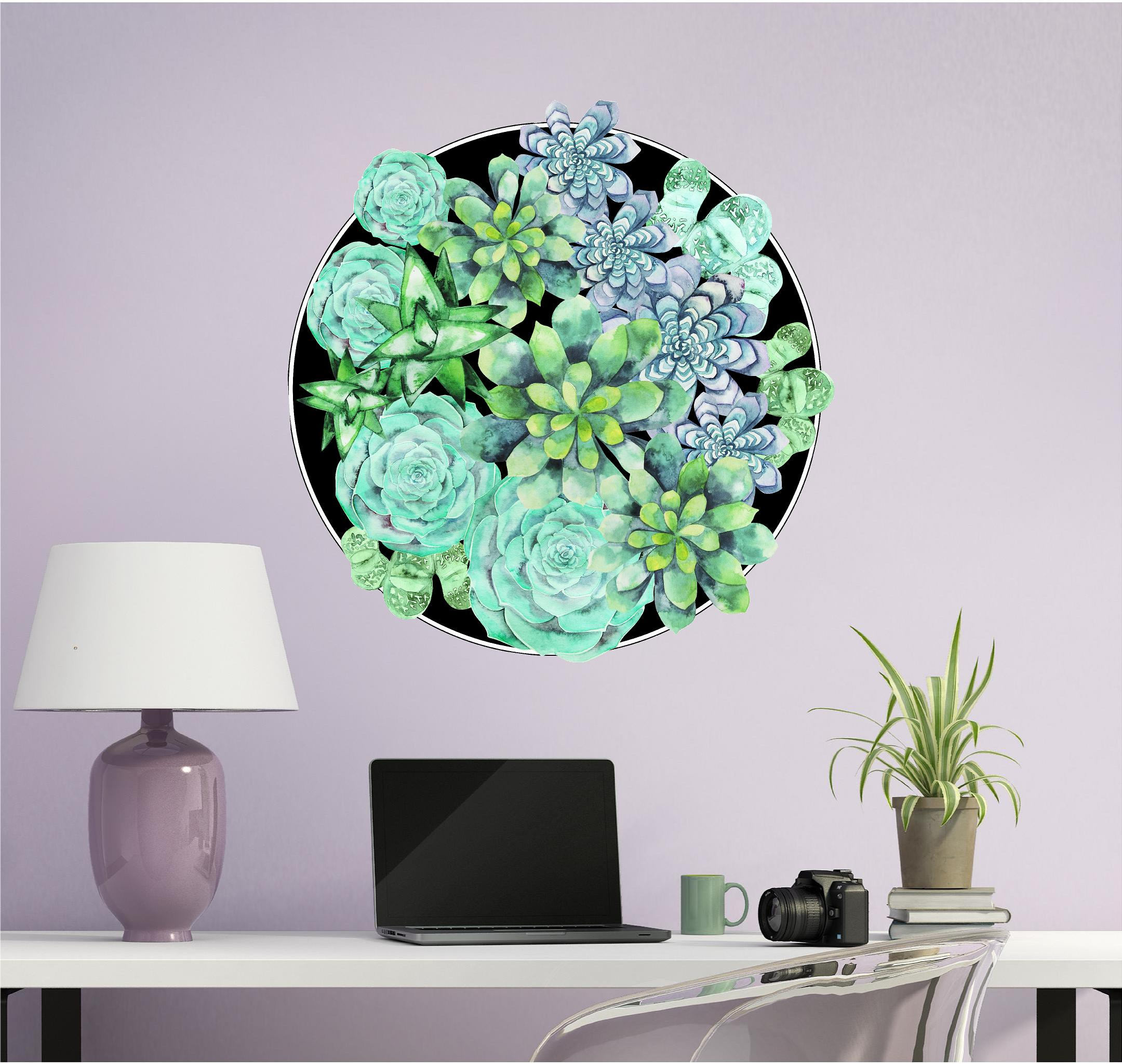 Succulent Wall Decal Sticker Watercolor Succulents Cactus Boho Etsy
