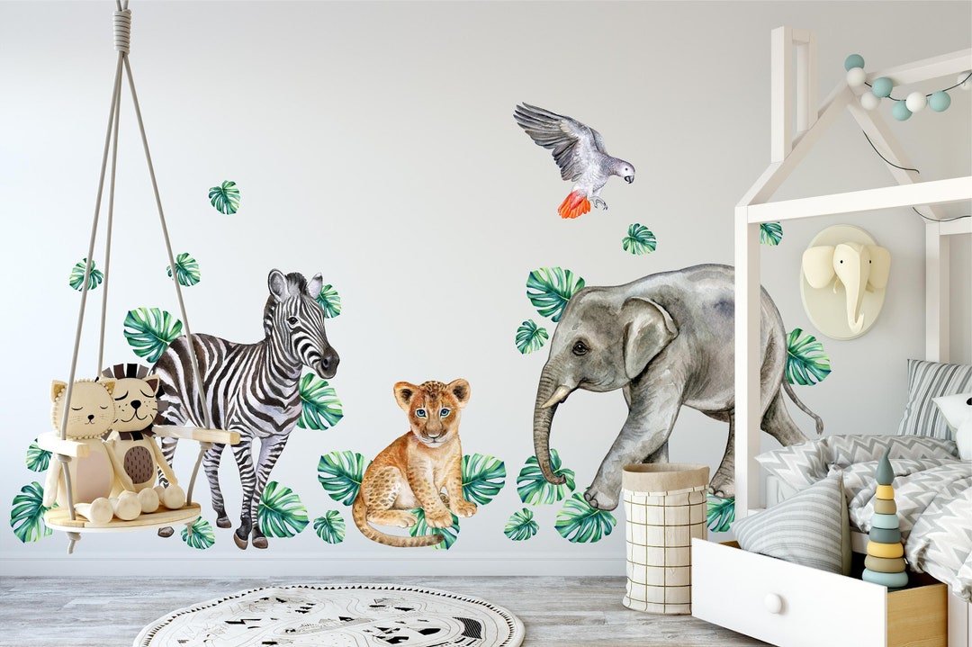 African Safari Animals Wall Decal Set Watercolor Peel & Stick Removable ...
