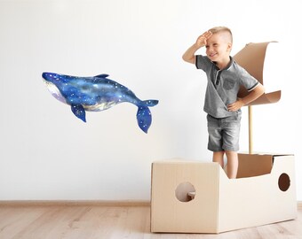 Watercolor Galaxy Whale Wall Decal Ocean Sea Life Removable Fabric Wall Sticker