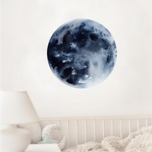 Moon Wall Decal, Watercolor Moon #2, Removable Fabric Wall Sticker, Moon Peel & Stick Wall Art for Kids Nursery Room Decor