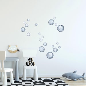 Watercolor Navy Bubbles Set of 20 Wall Decal Ocean Sea Life Removable Fabric Wall Sticker | DecalBaby