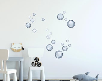 Watercolor Navy Bubbles Set of 20 Wall Decal Ocean Sea Life Removable Fabric Wall Sticker