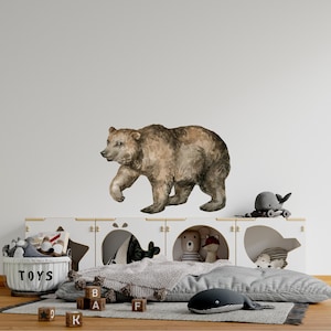 Brown Bear Wall Decal Removable Fabric  Woodland Forest Mountain Fauna Bear Wall Sticker Nursery Decor