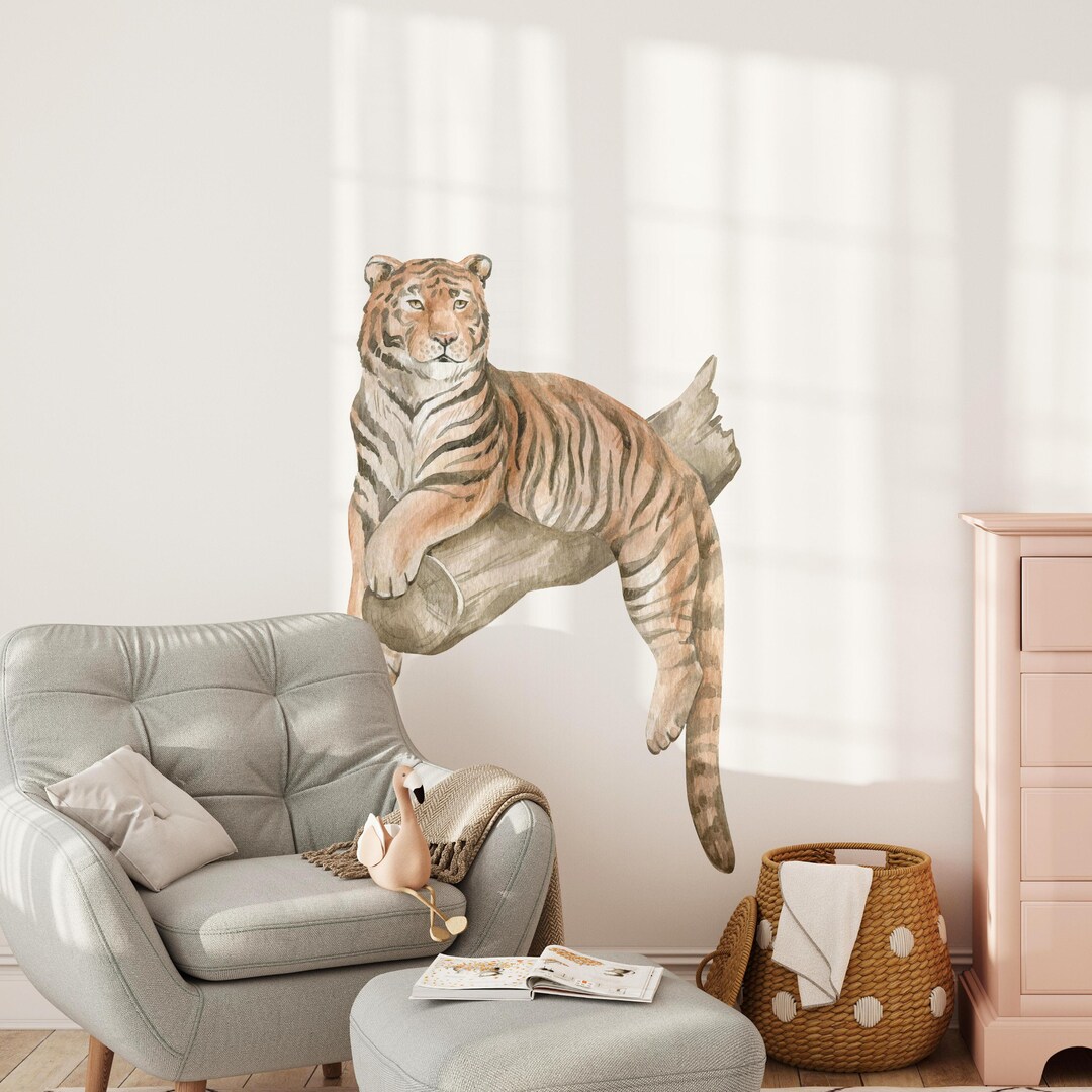 Watercolor Tiger Animal Wall Decal, Peel & Stick Fabric, Jungle Safari ...