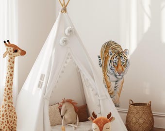Tiger Wall Decal Jungle Safari Nursery Decor – Peel and Stick Animal Wall Sticker – Removable Baby Room Fabric Decals