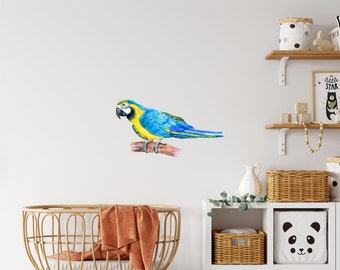 Blue Gold Macaw Parrot Wall Decal Removable Fabric Wall Sticker