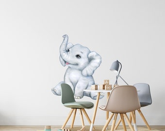 Baby Elephant #2 Wall Decal Safari Animal Wall Sticker Removable Fabric  for Childrens African Safari Kids Nursery Room Decor
