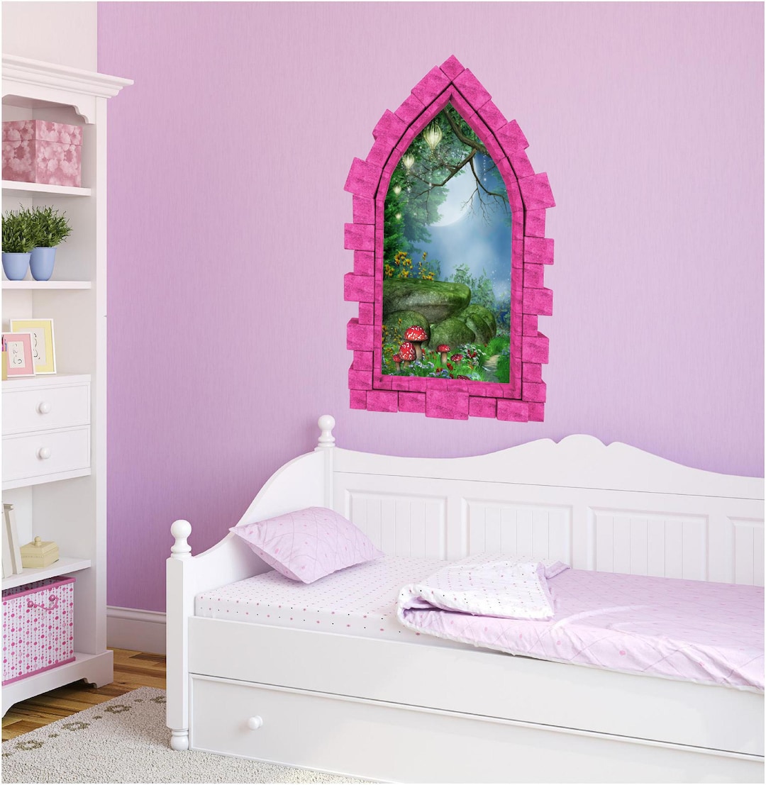 Fantasy Lantern Forest Castle Window Wall Decal 3D Wall Sticker ...