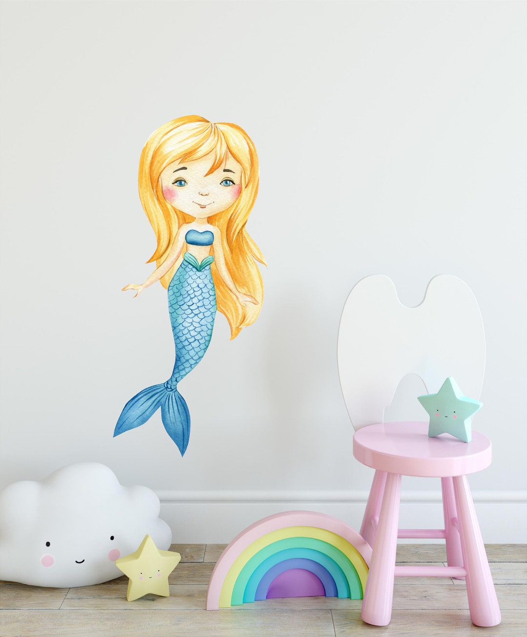 Watercolor Mermaid #5 Wall Decal Ocean Sea Life Removable Fabric Wall ...
