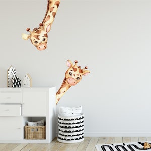 Cute Baby Giraffe Wall Decal Set of 2 African Safari Animal Wall Sticker Removable Fabric  Childrens Kids Peel Stick Nursery Room Decor