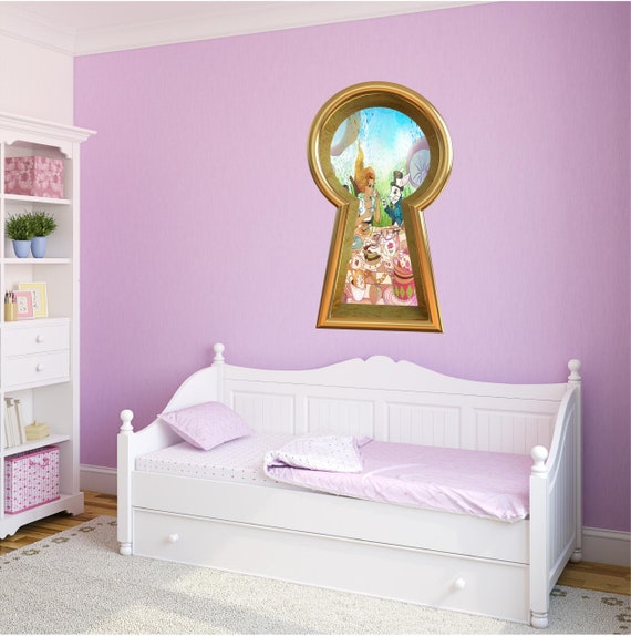 Keyhole 3d Removable Wall Decal Sticker Wonderland Tea Party Disney Alice Mad Hatter Portal Wall Mural For Childrens Room Decor