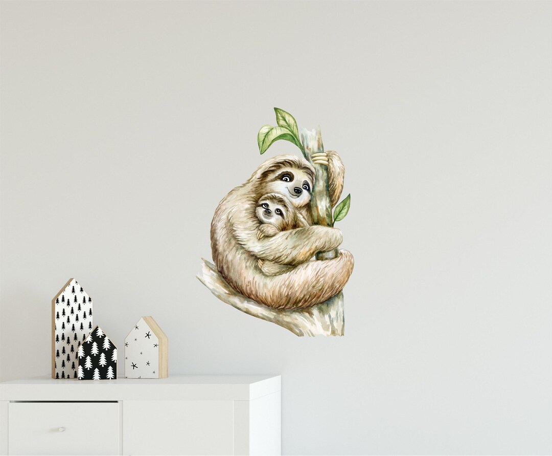 Mother Sloth With Baby Wall Decal Tropical Rain Forest Animal Wall ...