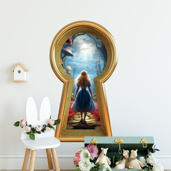 Entering Wonderland Keyhole Fabric Wall Decal - Fantasy Wonderland Wall Sticker - Peel and Stick - Removable - Repositionable