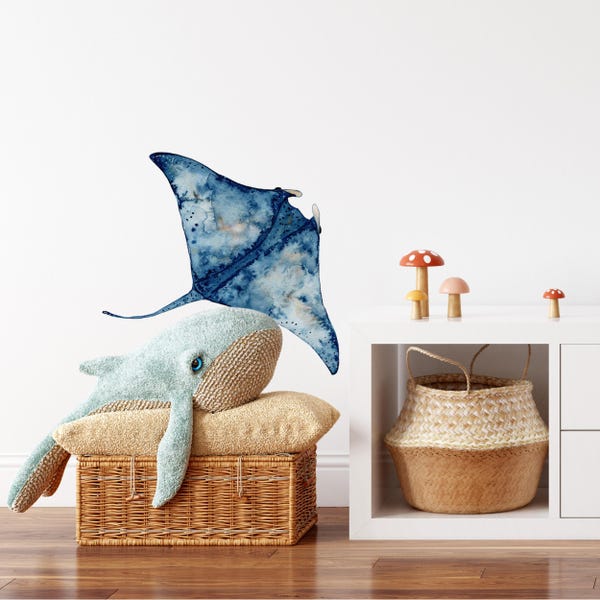Manta Ray Wall Decal Ocean Wall Sticker, Removable Peel and Stick Fabric, Sealife Under The Sea Underwater Kids Marine Nursery Decor