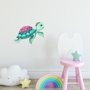 Aqua Pink Sea Turtle Wall Decal Ocean Sea Life Removable Fabric Wall Sticker