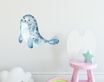 Happy Seal Watercolor Wall Decal Ocean Sea Life Removable Fabric Wall Sticker