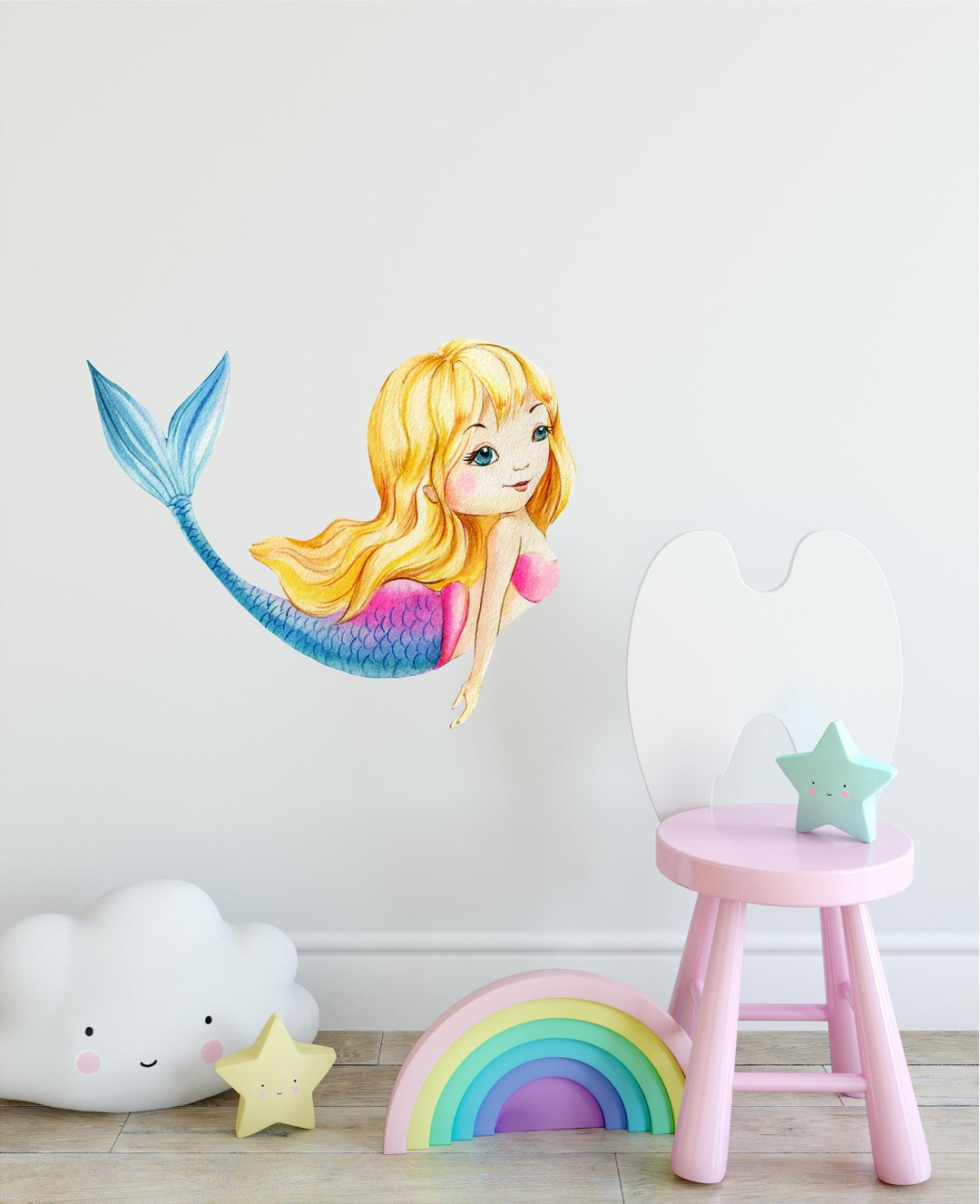 Watercolor Mermaid #3 Wall Decal Ocean Sea Life Removable Fabric Wall ...