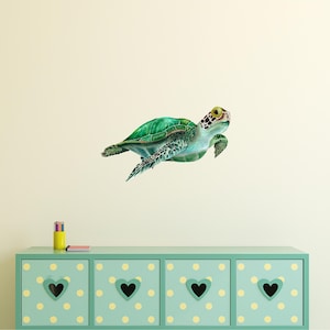 Watercolor Green Sea Turtle Wall Decal Ocean Sea Life Removable Fabric Wall Sticker | DecalBaby