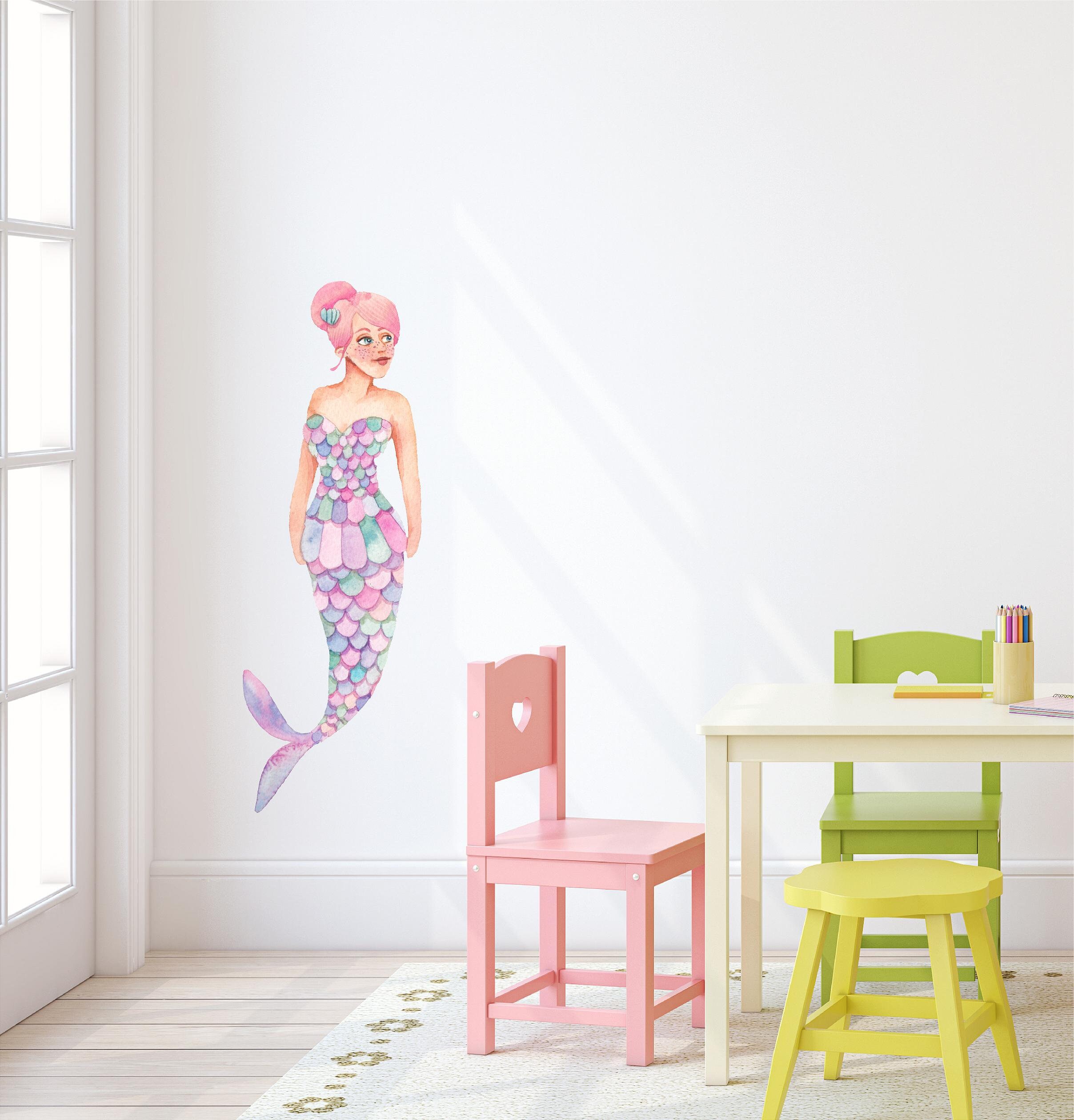 Watercolor Pastel Mermaid Wall Decal Ocean Sea Life Removable Fabric ...