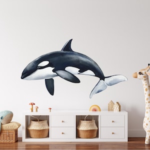 Orca Whale Wall Decal Killer Whale Ocean Sea Removable Peel and Stick Fabric Wall Sticker Nursery Decor