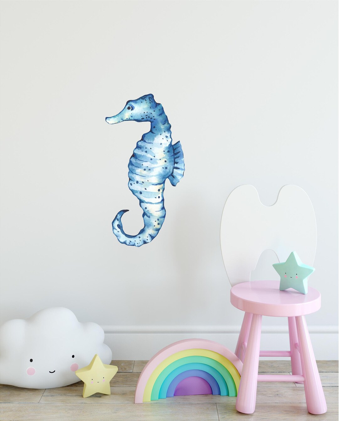 Blue Seahorse Wall Decal Ocean Sea Life Removable Fabric Wall Etsy