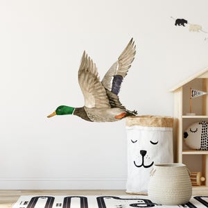 Flying Mallard Duck Fabric Wall Decal, Watercolor Mallard Duck, Wild Duck, Bird Wall Sticker, Woodland Forest Animals, Nursery Decor