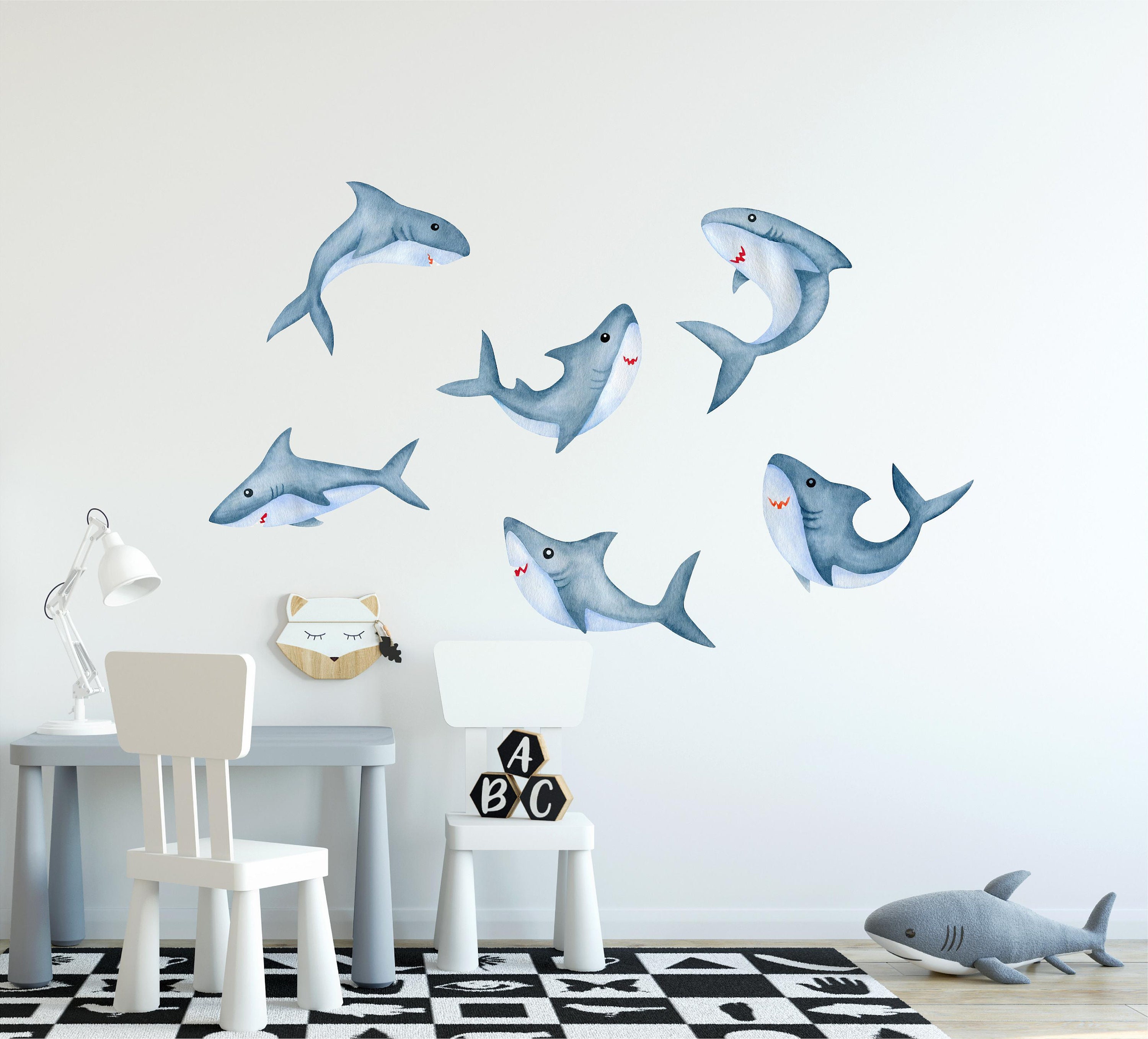 Shark Wall Decal Watercolor Wall Sticker Removable Ocean Sea Fish Wall Art 