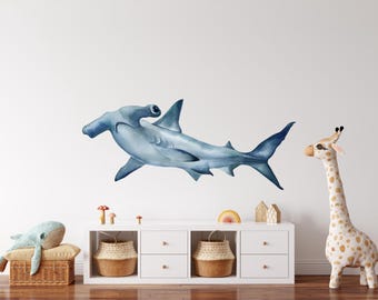 Hammerhead Shark Wall Decal Ocean Sea Sharks Removable Peel and Stick Fabric Wall Sticker Nursery Decor