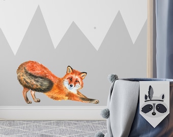 Fox #2 Wall Decal Woodland Forest Animals Red Fox Watercolor Wall Sticker Removable Fabric  Nursery Decor