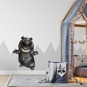 Black Bear Wall Decal Removable Fabric  Watercolor Wall Sticker Woodland Forest Animal Playroom Wall Art Nursery Room Decor