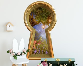 Keyhole 3D Removable Wall Decal Enchanted Lantern Tree Fairytale Fantasy Portal Wall Mural Girls Room Wall Art Decor