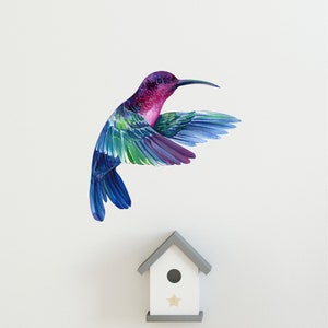 Blue & Pink Hummingbird #2 Wall Decal Watercolor Tropical Bird Wall Sticker Removable Fabric  Wall Art Decor