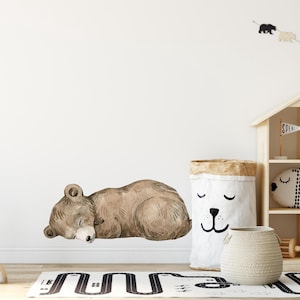 Sleeping Bear Cub Wall Decal Woodland Forest Animal Wildlife Baby Bear Removable Peel and Stick Fabric Nursery Decor